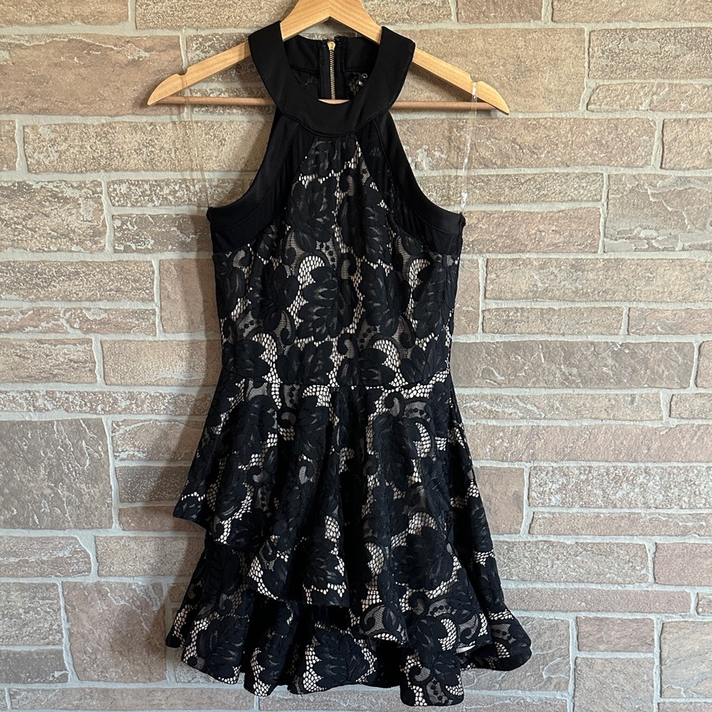 Windsor Black Floral Lace Halter Mini Dress
